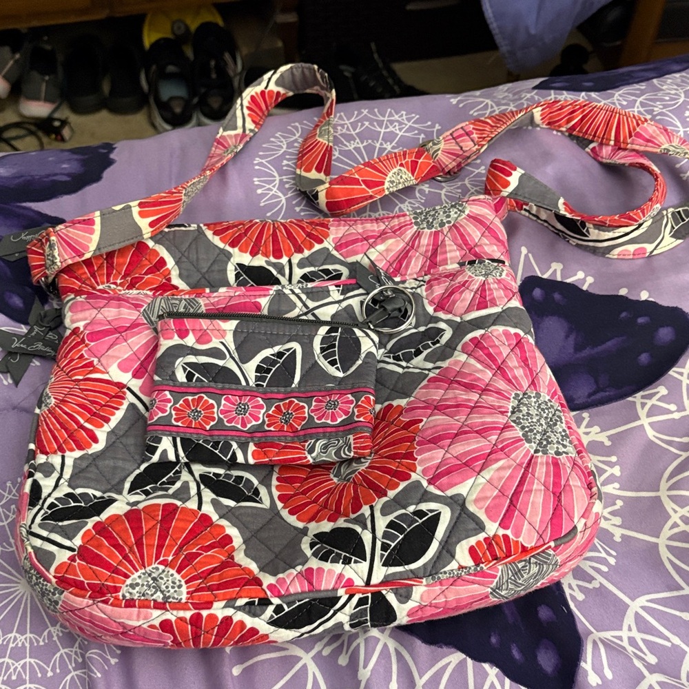 Vera Bradley Pink and Gray Floral Crossbody Bag